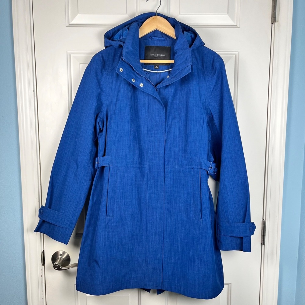 Marc New York Andrew Mark Womens Hooded Coat Jacket Vibrant Blue Lined Sz M